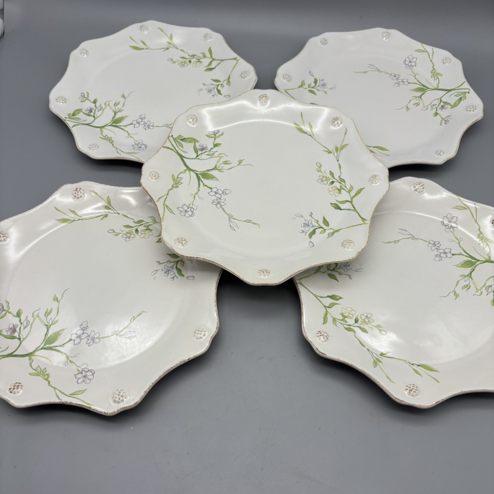 Set of 5 Juliska Berry & Thread Floral Sketch Jasmine Dessert/Salad Plates 9"